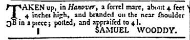 1766 Samuel Wooddy Newspaper Advertisement